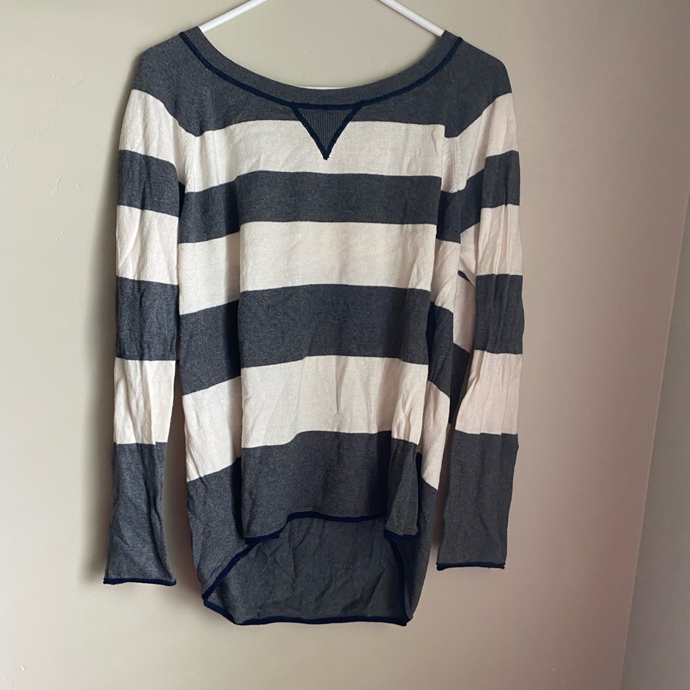 Grey and White Striped Sweater